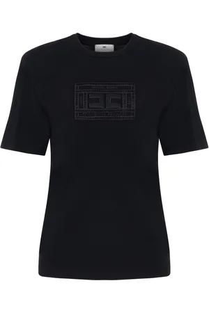 Elisabetta Franchi T-shirt con logo frontale in cotone nera