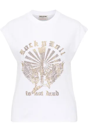 Zadig & Voltaire Canotta Cloe Strass in cotone bianca