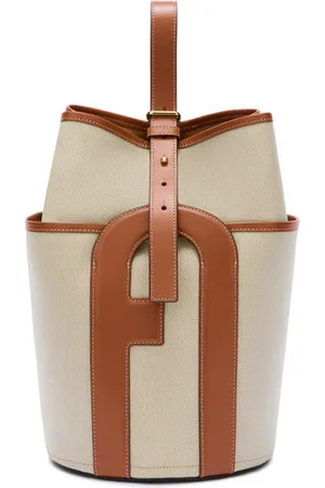 Furla Borsa Lido M in cotone color naturale e profili marroni