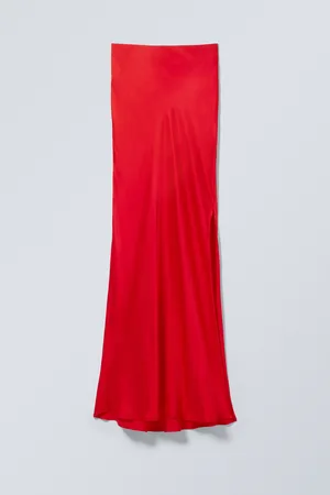 H&M Maxi gonna in raso tagliata in sbieco, vita bassa