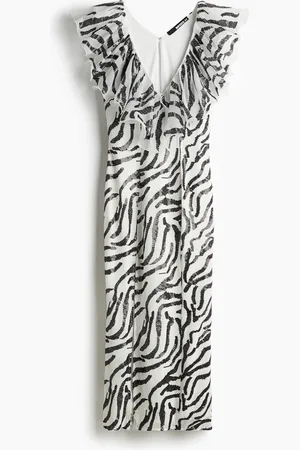 H&M Abito midi con volant e motivo di paillettes