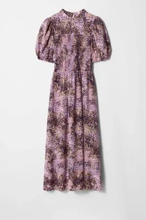 H&M Abito midi con manica a sbuffo e lavorazione smock