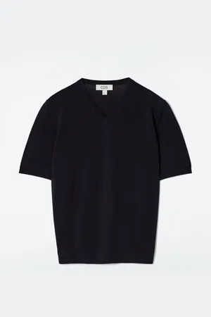 H&M T-SHIRT IN MAGLIA DI COTONE CON SCOLLO A V