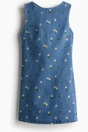H&M Abito in denim ricamato a schiena scoperta