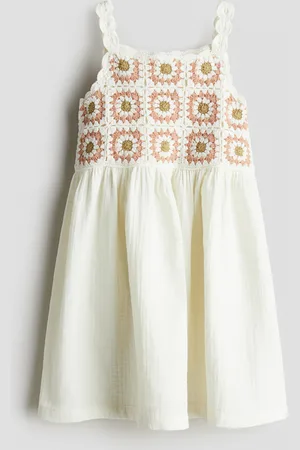H&M Abito in cotone effetto uncinetto