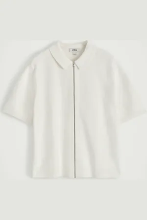 H&M WAFFLE-KNIT COTTON ZIPPED SHIRT