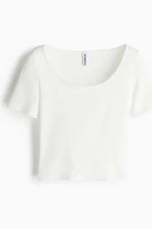 H&M T-shirt corta con scollo profondo arrotondato