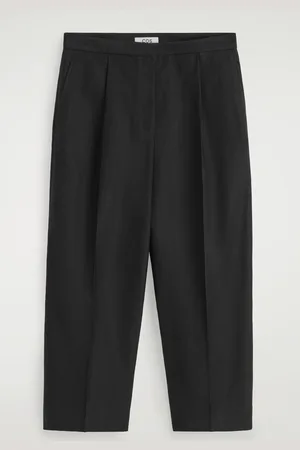 H&M LINEN-BLEND CROPPED STRAIGHT-LEG TROUSERS