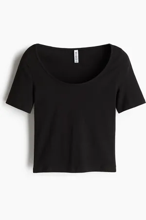 H&M T-shirt corta con scollo profondo arrotondato