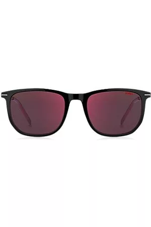 HUGO BOSS Uomo Occhiali da sole - Occhiali da sole in acetato nero con dettagli rossi