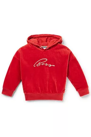 HUGO BOSS Bambina Felpe - Felpa con cappuccio per bambini in velluto di misto cotone con logo scritto a mano