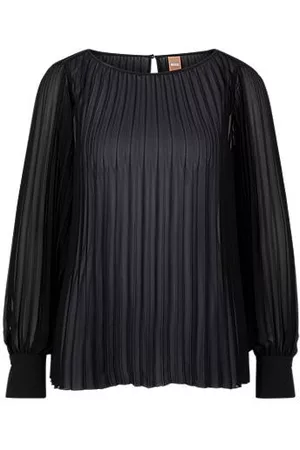 HUGO BOSS Donna Bluse - Blusa a maniche lunghe con scollo ampio e pieghe plissé