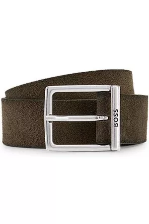 HUGO BOSS Uomo Cinture vintage - Cintura in pelle scamosciata con fibbia quadrata e logo inciso