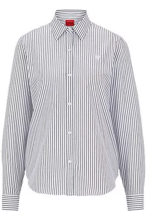 HUGO BOSS Donna Camicia a righe - Camicetta regular fit in tela di cotone a righe