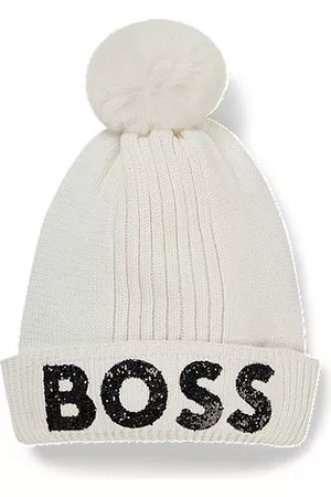 HUGO BOSS Berretto per bambini in cotone lavorato a maglia con logo glitterato