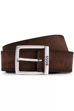 HUGO BOSS Uomo Cinture vintage - Cintura in pelle scamosciata con fibbia quadrata e logo inciso