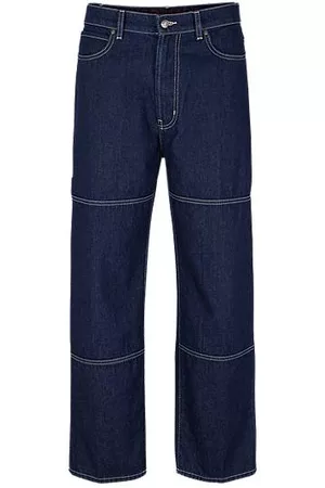 HUGO BOSS Uomo Jeans straight - Jeans regular fit in denim blu con cuciture a contrasto
