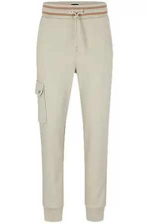 HUGO BOSS Uomo Pantaloni - Pantaloni della tuta in misto cotone con elastico in vita a righe