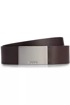 HUGO BOSS Uomo Cinture vintage - Cintura in pelle italiana con fibbia con placchetta con logo