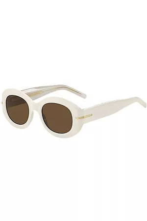 HUGO BOSS Donna Occhiali da sole - Occhiali da sole in acetato bianco con dettaglio dorato tipico del marchio
