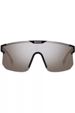 HUGO BOSS Uomo Occhiali da sole - Occhiali da sole neri a mascherina con aste e ponte brandizzati