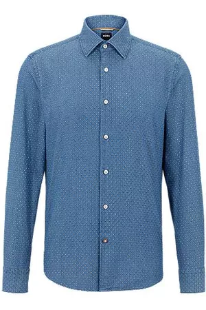 HUGO BOSS Camicia slim fit in denim di cotone Oxford stampato