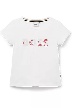 HUGO BOSS Bambina T-shirt a maniche corte - T-shirt per bambini in cotone elasticizzato con logo stampato
