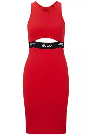 HUGO BOSS Donna Vestiti attillati - Vestito in cotone elasticizzato con dettagli cut-out e logo
