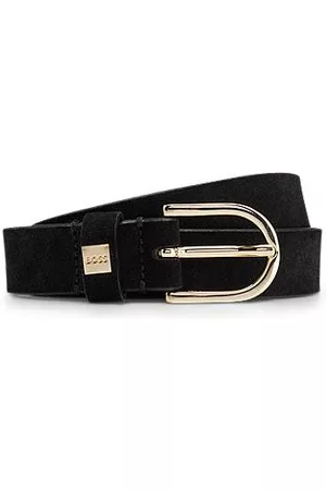 HUGO BOSS Donna Cinture vintage - Cintura in pelle scamosciata italiana con fibbia ad ardiglione e passante brandizzato