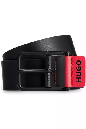 HUGO BOSS Uomo Cinture vintage - Cintura in pelle con logo nel rosso tipico del marchio