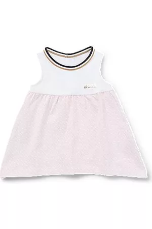 HUGO BOSS Bambina Vestiti estivi - Vestito da neonata in cotone elasticizzato con gonna con monogrammi