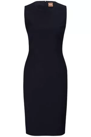 HUGO BOSS Donna Vestiti midi - Tubino senza maniche in lana ecosostenibile con elasticità naturale
