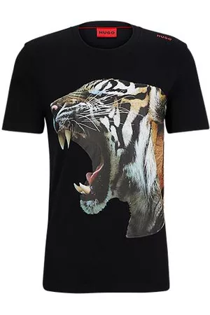 HUGO BOSS Uomo T-shirt cotone - T-shirt in jersey di cotone con grafica con tigre