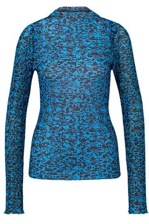 HUGO BOSS Donna Bluse - Blusa slim fit in tulle plissé stampato