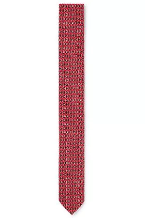 HUGO BOSS Uomo Papillon - Cravatta in satin di cotone con logo stampato all-over