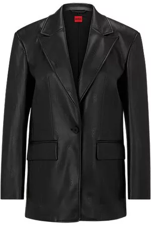 HUGO BOSS Donna Blazer - Giacca oversize in similpelle con loghi goffrati
