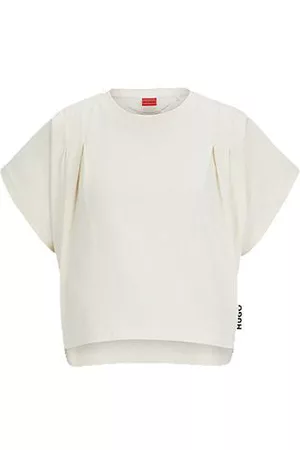HUGO BOSS Donna T-shirt cotone - T-shirt relaxed fit in cotone biologico con dettagli plissettati