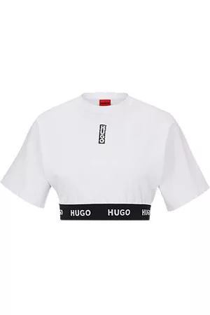 HUGO BOSS Donna T-shirt con logo - T-shirt corta in jersey di cotone con logo in vita