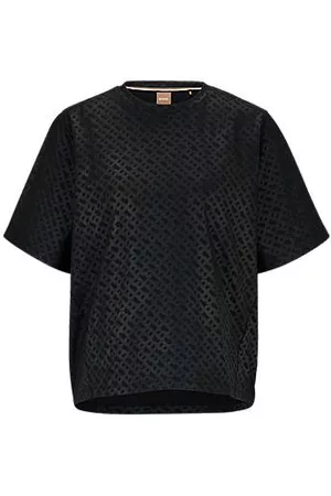 HUGO BOSS Donna T-shirt cotone - T-shirt oversize in cotone elasticizzato con monogramma