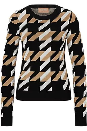 HUGO BOSS Donna Maglione crop - Maglione con motivo jacquard e logo
