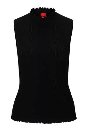 HUGO BOSS Donna T-shirt - Maglia senza maniche con collo a lupetto in crêpe a coste