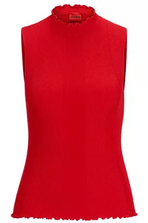 HUGO BOSS Donna T-shirt - Maglia senza maniche con collo a lupetto in crêpe a coste