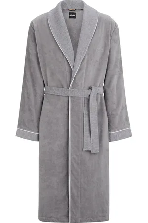 HUGO BOSS Vestaglia in velluto di cotone con logo ricamato