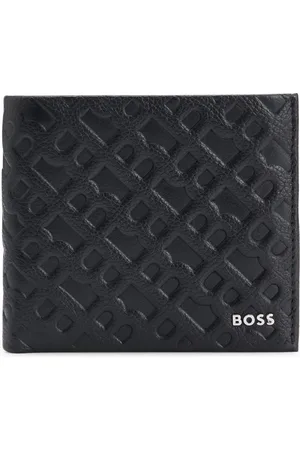 BOSS - Portatessere in pelle martellata con monogrammi goffrati