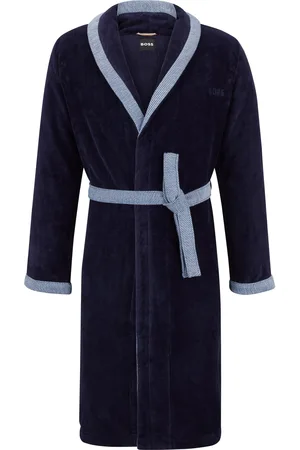 HUGO BOSS Vestaglia in velluto di cotone blu navy con logo ricamato
