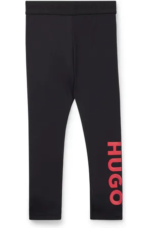 HUGO BOSS Leggings per bambini in tessuto elasticizzato con logo stampato in verticale