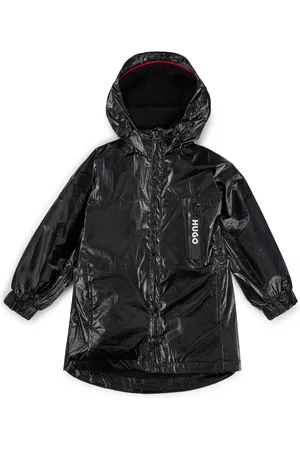 HUGO BOSS Giacca a vento per bambini in tessuto rivestito con pellicola con logo sulla parte posteriore