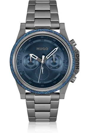 HUGO BOSS Orologio con quadrante blu, lunetta in denim e bracciale a maglie