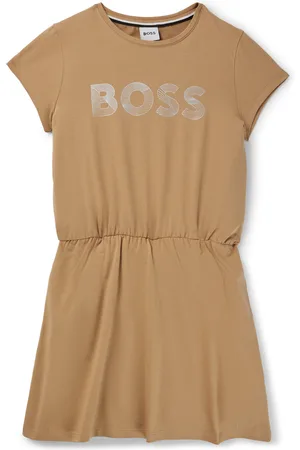 HUGO BOSS Vestito da bambina in cotone elasticizzato con logo stampato lucido
