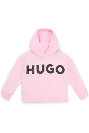 HUGO BOSS Felpa con cappuccio per bambini in french terry di cotone con logo stampato
